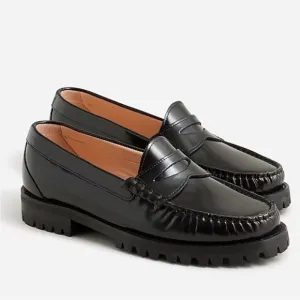 J. Crew Winona Lug-Sole Penny Loafers in Spazzolato Leather BT893