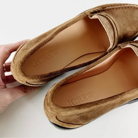 J. Crew Winona Lug-Sole Penny Loafers Suede Rich Toffee Size 9.5