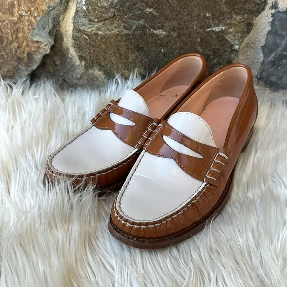 J Crew Winona two-tone loafers in shiny spazzolato leather size 8.5