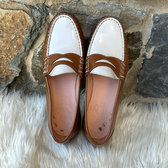 J Crew Winona two-tone loafers in shiny spazzolato leather size 8.5
