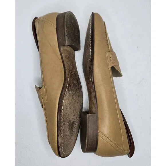 J CREW Women’s Biella Penny Loafers Flats Tan Leather Italy Comfort Sz 9