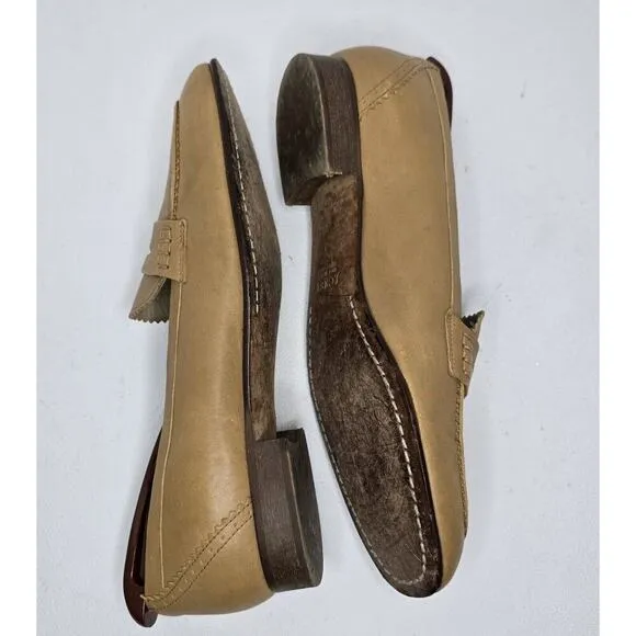 J CREW Women’s Biella Penny Loafers Flats Tan Leather Italy Comfort Sz 9