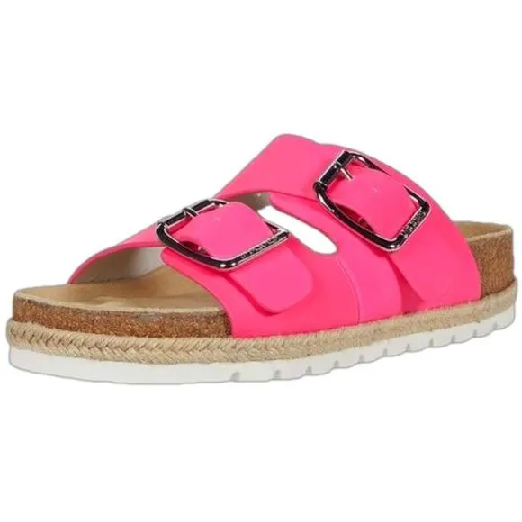 J Slides Women’s Sandals Pink Leighton Leather Upper Buckle Strap NEW