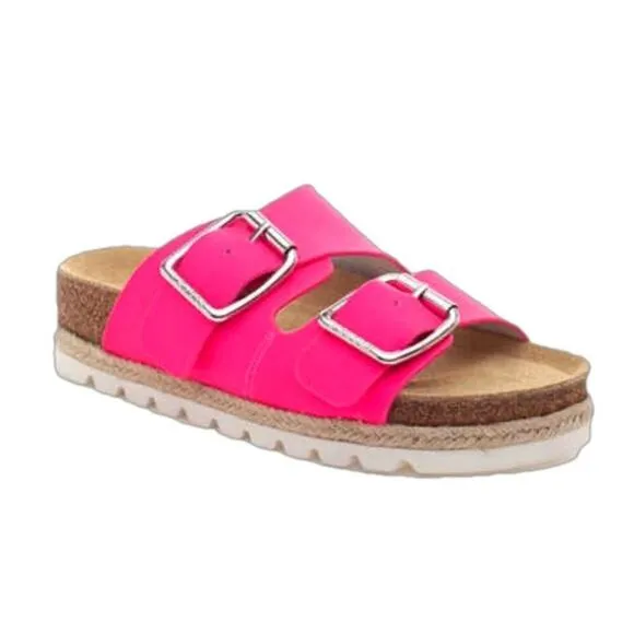 J Slides Women’s Sandals Pink Leighton Leather Upper Buckle Strap NEW