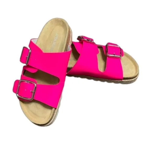 J Slides Women’s Sandals Pink Leighton Leather Upper Buckle Strap NEW