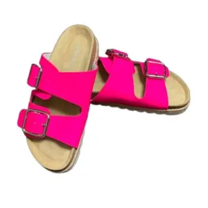 J Slides Women’s Sandals Pink Leighton Leather Upper Buckle Strap NEW