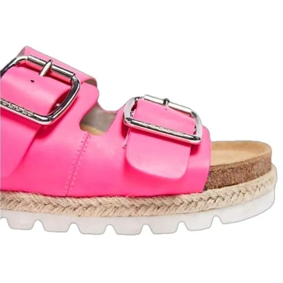 J Slides Women’s Sandals Pink Leighton Leather Upper Buckle Strap NEW