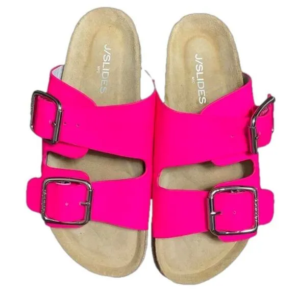 J Slides Women’s Sandals Pink Leighton Leather Upper Buckle Strap NEW