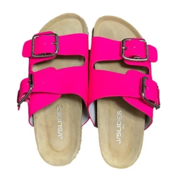 J Slides Women’s Sandals Pink Leighton Leather Upper Buckle Strap NEW