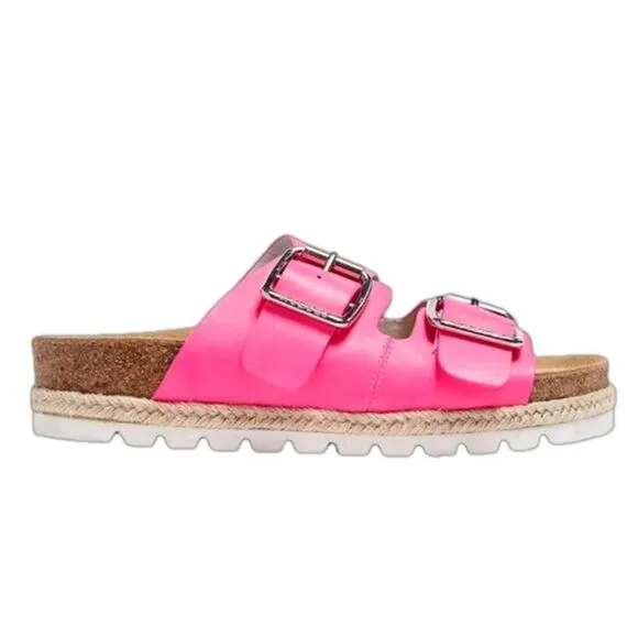 J Slides Women’s Sandals Pink Leighton Leather Upper Buckle Strap NEW