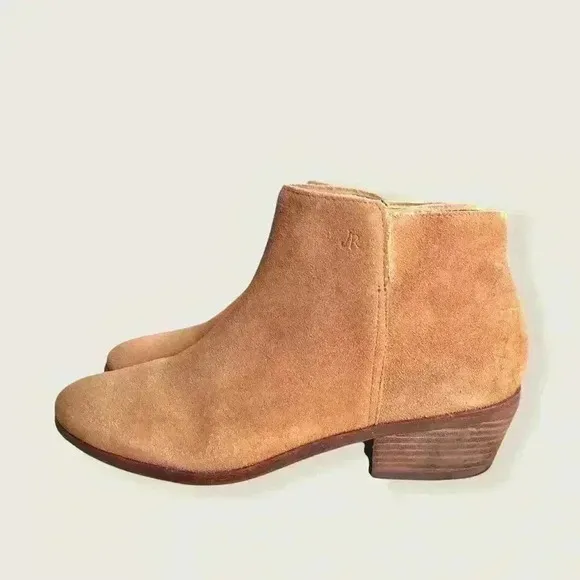 Jack Rogers Bailee Tan Suede Wood Heeled Classic Casual Zip Up Ankle Booties