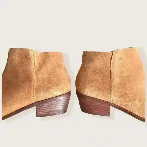Jack Rogers Bailee Tan Suede Wood Heeled Classic Casual Zip Up Ankle Booties