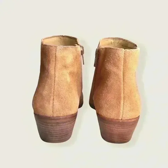 Jack Rogers Bailee Tan Suede Wood Heeled Classic Casual Zip Up Ankle Booties