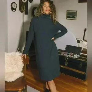 Jackson Rowe Navy Blue Knit Turtleneck Sweater Dress Size S