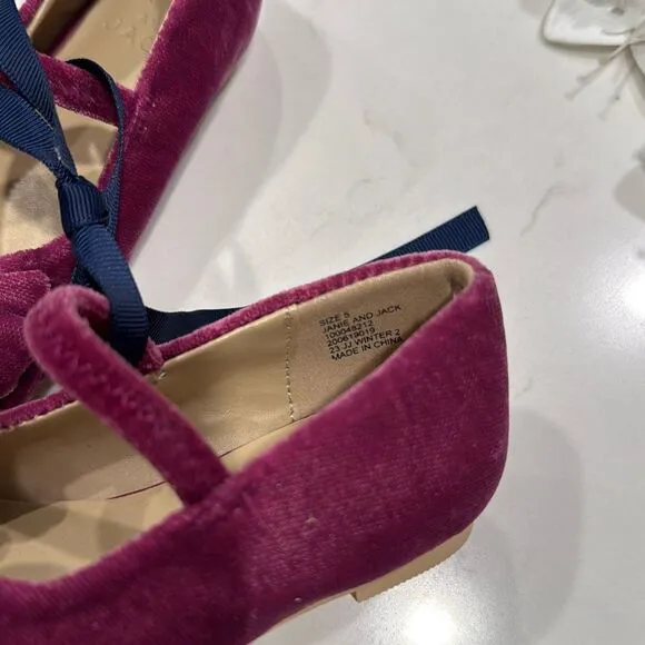 Janie and Jack Velvet Bow Ballet Flat in Burgundy Size 5