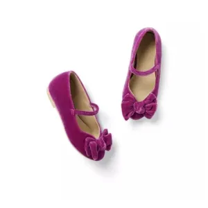 Janie and Jack Velvet Bow Ballet Flat in Burgundy Size 5