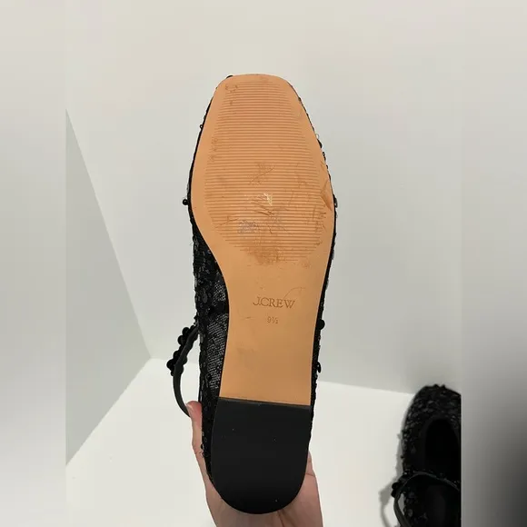J.Crew Quinn embellished removable ankle-strap ballet flats sequin &amp; mesh sz 9.5