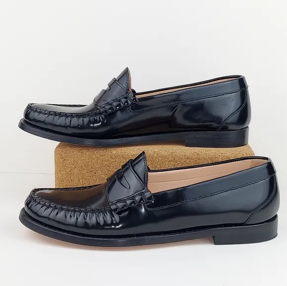 J.Crew Winona Classic Spazzolazo Leather Penny Loafers Black 8.5