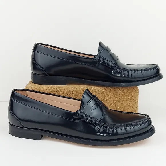 J.Crew Winona Classic Spazzolazo Leather Penny Loafers Black 8.5