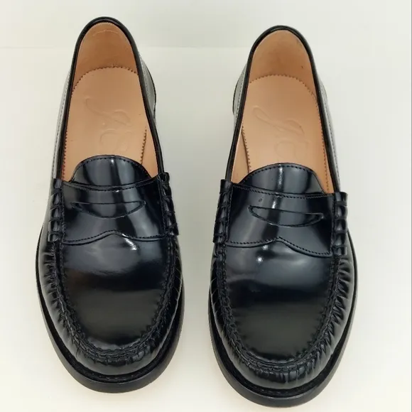 J.Crew Winona Classic Spazzolazo Leather Penny Loafers Black 8.5