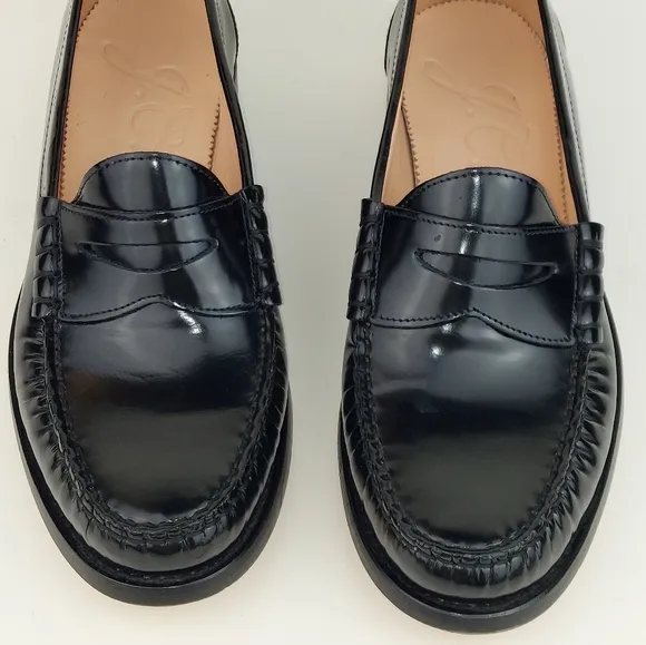 J.Crew Winona Classic Spazzolazo Leather Penny Loafers Black 8.5