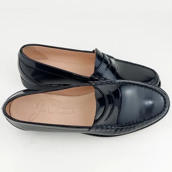 J.Crew Winona Classic Spazzolazo Leather Penny Loafers Black 8.5