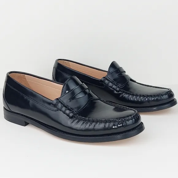 J.Crew Winona Classic Spazzolazo Leather Penny Loafers Black 8.5