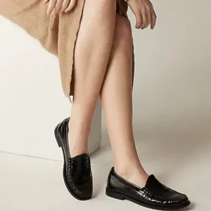 J.Crew Winona Classic Spazzolazo Leather Penny Loafers Black 8.5