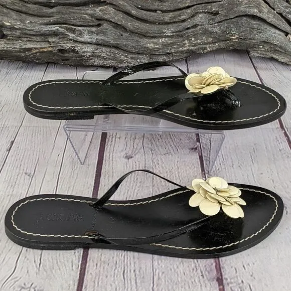 J.Crew Italian Leather Capri Posie Black Sandals