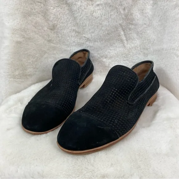 Jeffery Campbell Barkley Perforated black Suede Cap Toe Loafers. Size 7.5