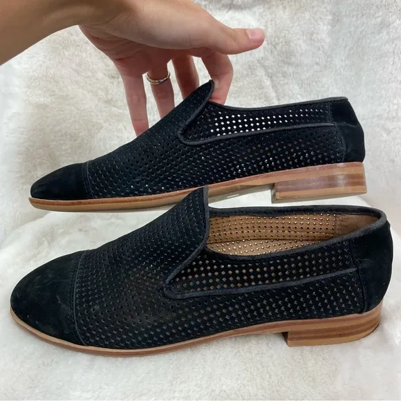 Jeffery Campbell Barkley Perforated black Suede Cap Toe Loafers. Size 7.5