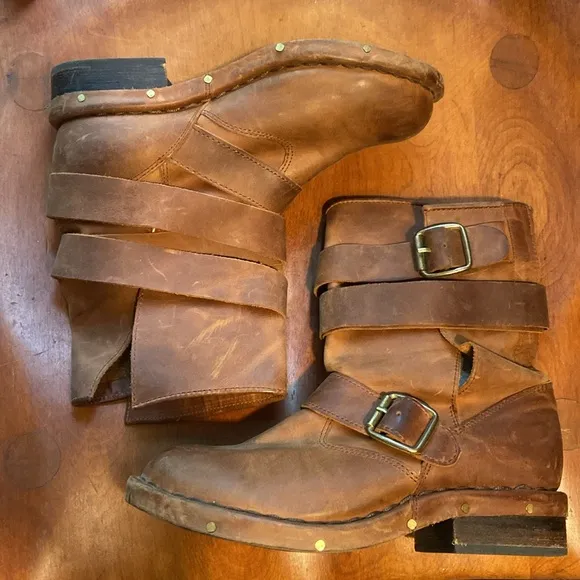 Jeffrey Campbell Brit Wrap Strap Boot - Brown Distressed Leather Women's Size 6