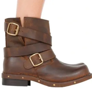 Jeffrey Campbell Brit Wrap Strap Boot - Brown Distressed Leather Women's Size 6