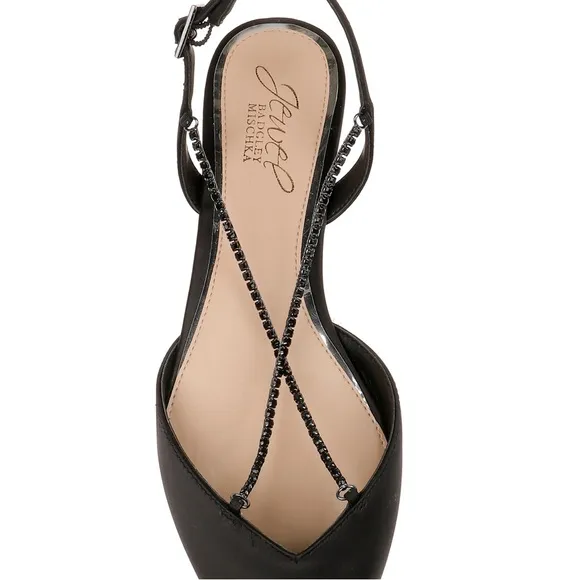 Jewel Badgley Mischka Alanna Black Rhinestone Strap Ballet Flats Size 5