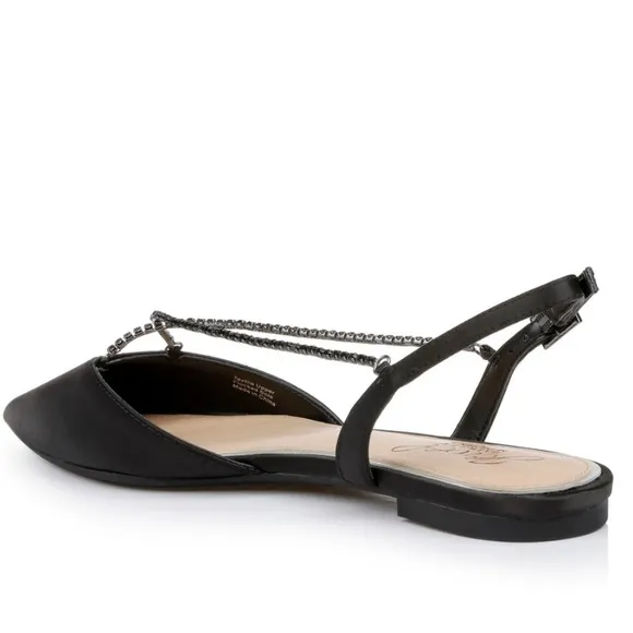 Jewel Badgley Mischka Alanna Black Rhinestone Strap Ballet Flats Size 5