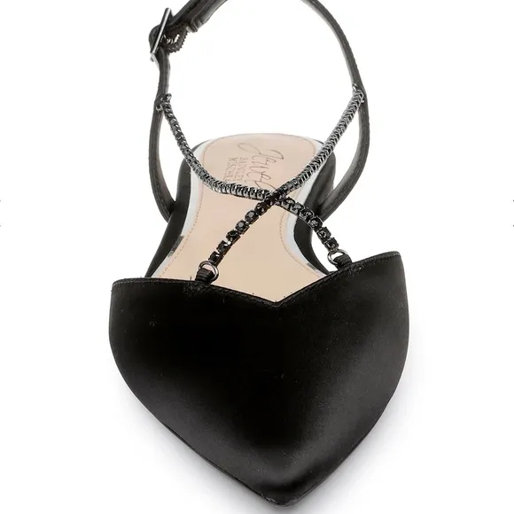 Jewel Badgley Mischka Alanna Black Rhinestone Strap Ballet Flats Size 5