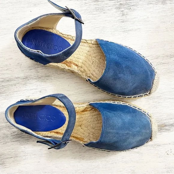 Jimmy Choo Blue Suede Delphine Espadrilles size 37