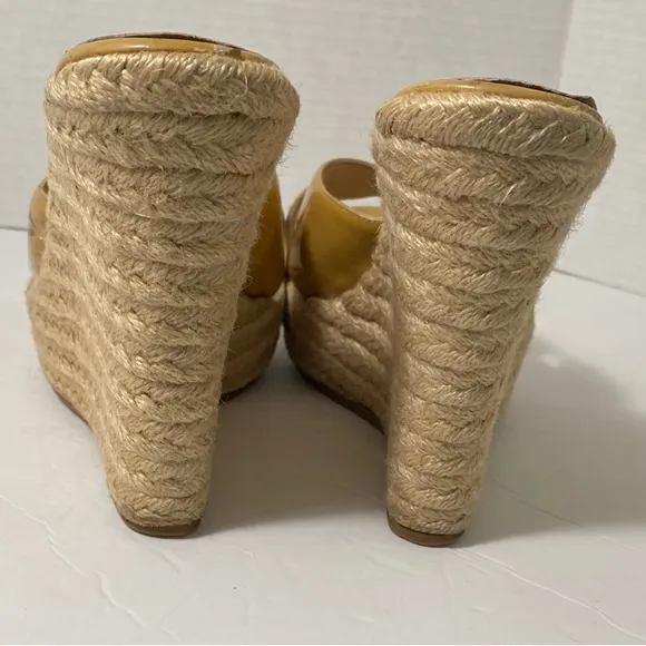 JIMMY CHOO Patent Leather Phyllis' Espadrilles Wedges Yellow-Tan Size 42 “as is”