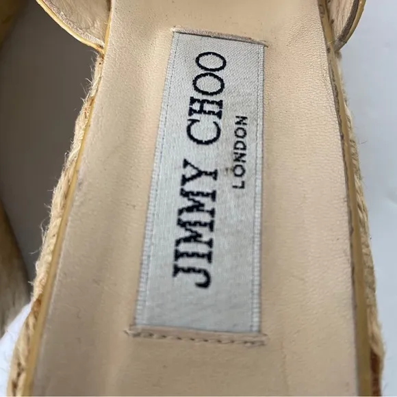 JIMMY CHOO Patent Leather Phyllis' Espadrilles Wedges Yellow-Tan Size 42 “as is”