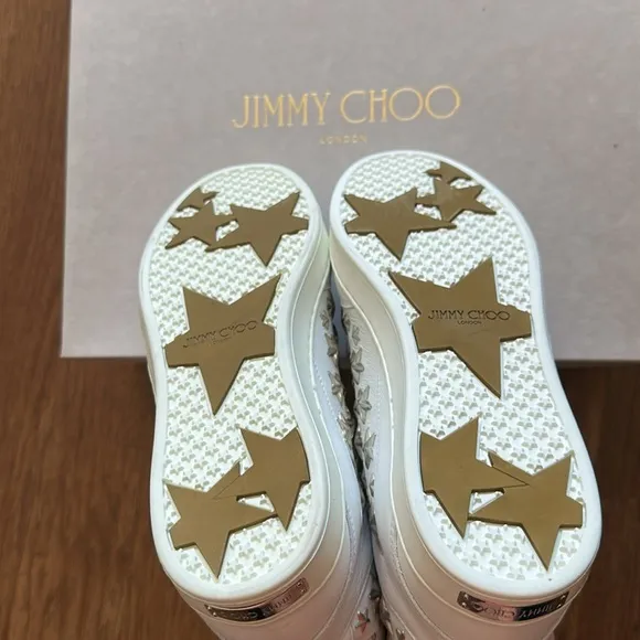 Jimmy Choo White High-Top Leather Sneakers with Star Accents