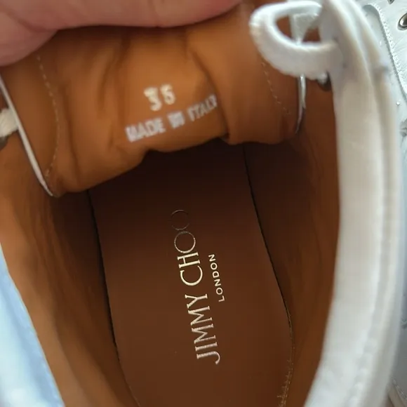 Jimmy Choo White High-Top Leather Sneakers with Star Accents