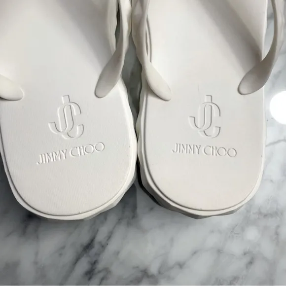 JIMMY CHOODiamond embossed rubber platform pool slides flip flops $375