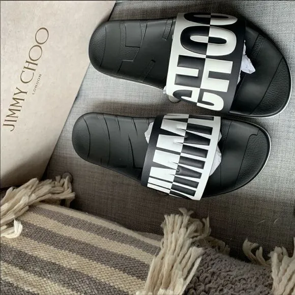 Jimmy Choo Rey Logo Embossed Men’s Slides Size 11