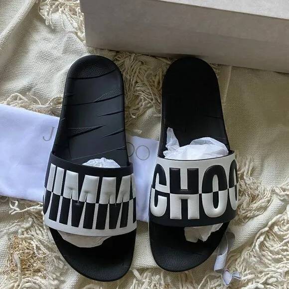 Jimmy Choo Rey Logo Embossed Men’s Slides Size 11