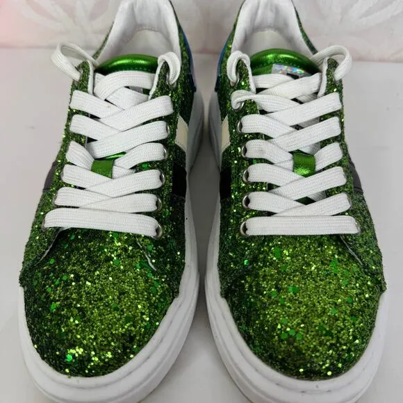 John Richmond Green Glitter Fashion Sneaker Size 6 EU 36
