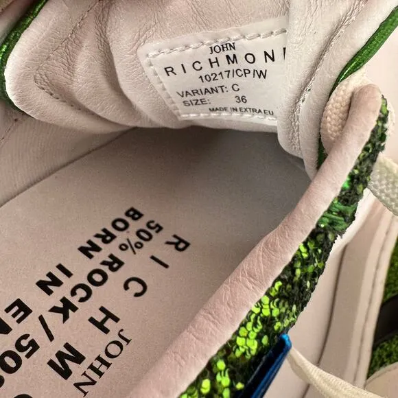 John Richmond Green Glitter Fashion Sneaker Size 6 EU 36