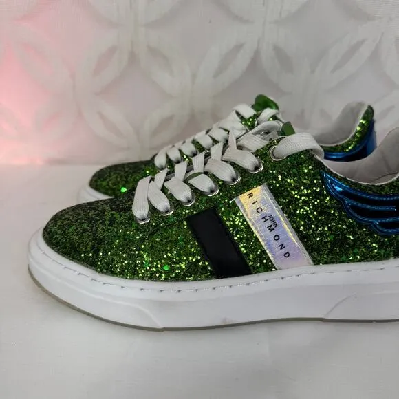 John Richmond Green Glitter Fashion Sneaker Size 6 EU 36