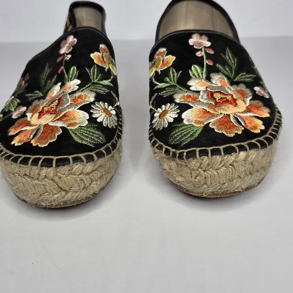 Johnny Was Embroidered Leopard Espadrille Floral Animal Print Women's Size 7.5