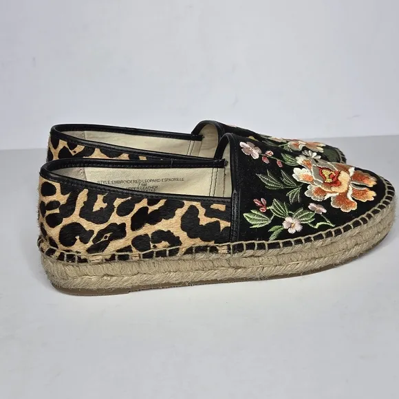 Johnny Was Embroidered Leopard Espadrille Floral Animal Print Women's Size 7.5