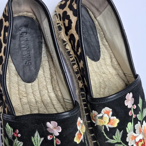 Johnny Was Embroidered Leopard Espadrille Floral Animal Print Women's Size 7.5